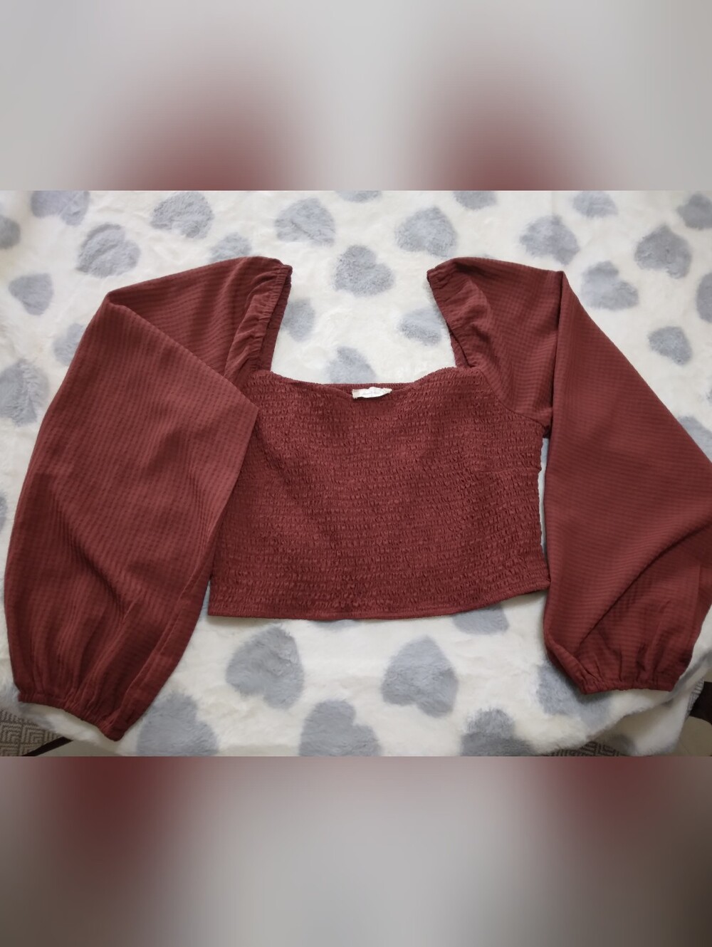 Altar'd State Burgandy Puffy Sleeve Top